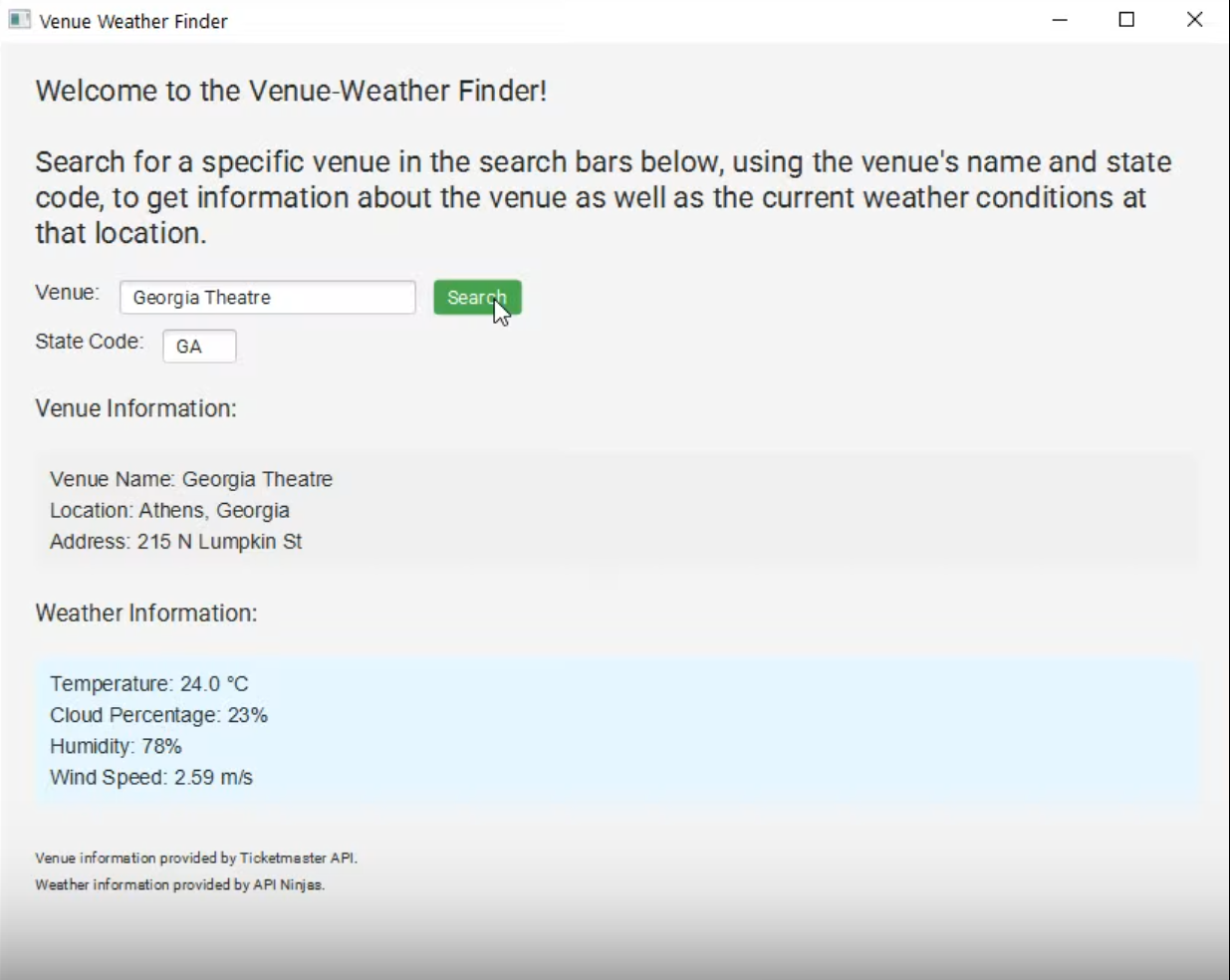 Venue-Weather Finder